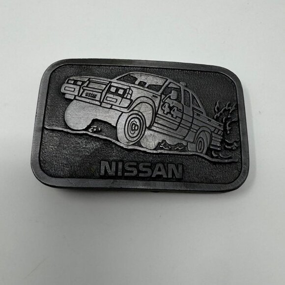 Vintage 80s Hit Line USA Nissan Car Burnout Belt Buckle